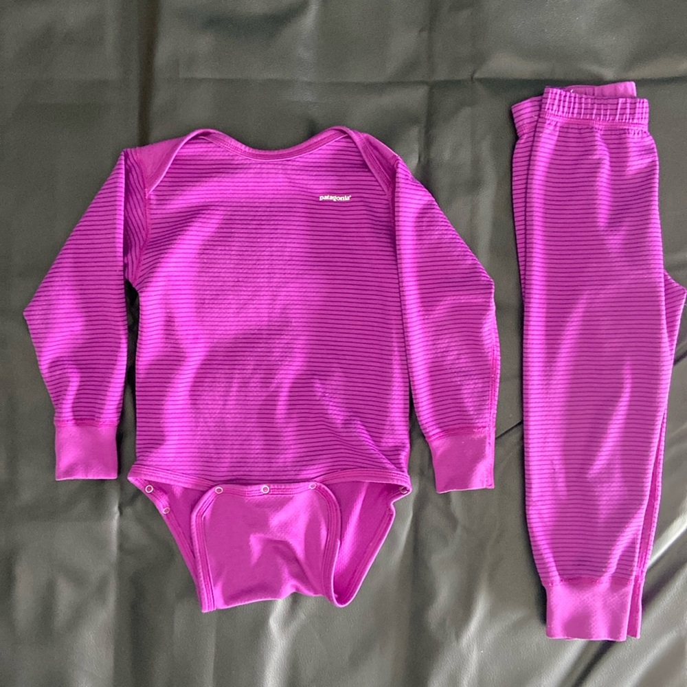 Patagonia Purple Striped Base Layer Set 3T